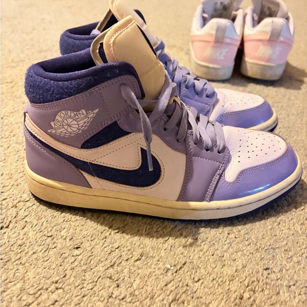 Jordan Women's Lavender and Beige High-Top Sneakers